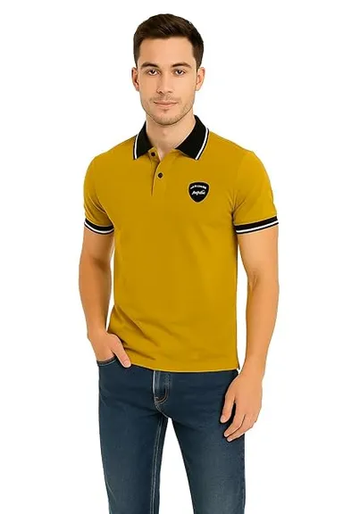 Alpha Classic Polo Shirt for Men |Cotton Rich Solid Polo Tshirt |Half Sleeves, Regular Fit| Casual Wear|  Mustard Yellow, Size L | Comfortable & Stylish Everyday Wear thumbnail 0