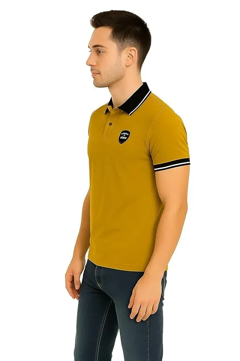 Alpha Classic Polo Shirt for Men |Cotton Rich Solid Polo Tshirt |Half Sleeves, Regular Fit| Casual Wear| Mustard Yellow, Size L | Comfortable & Stylish Everyday Wear image 2