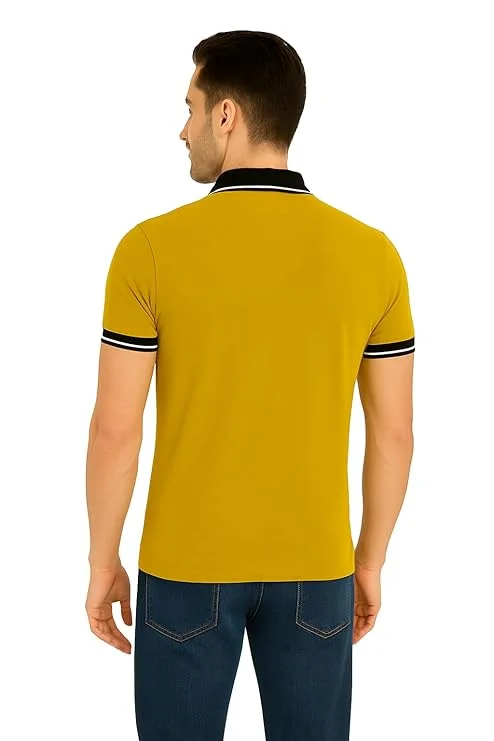Alpha Classic Polo Shirt for Men |Cotton Rich Solid Polo Tshirt |Half Sleeves, Regular Fit| Casual Wear| Mustard Yellow, Size L | Comfortable & Stylish Everyday Wear image 3