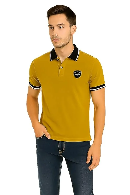 Alpha Classic Polo Shirt for Men |Cotton Rich Solid Polo Tshirt |Half Sleeves, Regular Fit| Casual Wear| Mustard Yellow, Size L | Comfortable & Stylish Everyday Wear image 4
