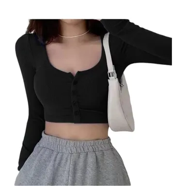 Talitha Fashion Regular Fit Black Crop Top for Women | Size S thumbnail 3