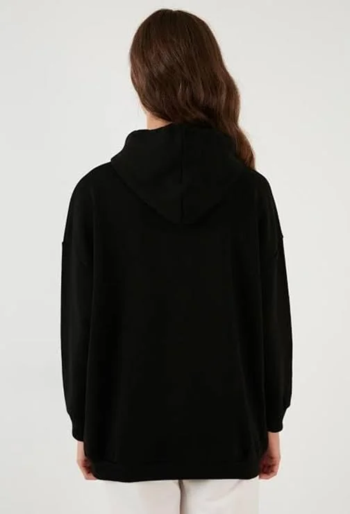 Women’s Alpha Solid Black Hooded Sweatshirt | Size S image 2