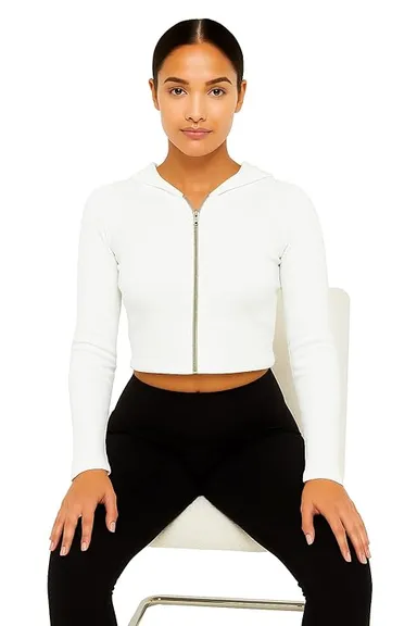 Talitha Women's White Cropped Zip-Up Hoodie | Cotton Blend | Size M thumbnail 3