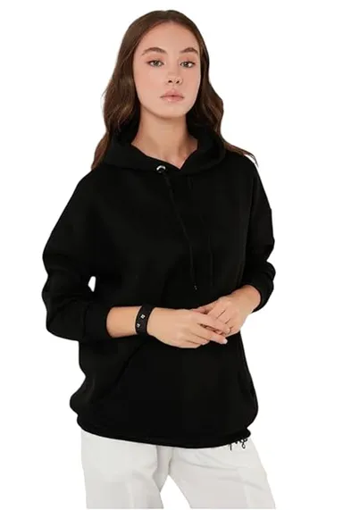Women's Alpha Solid Black Hooded Sweatshirt | Medium thumbnail 0
