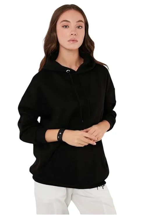Women’s Black Solid Hooded Sweatshirt Alpha L | Comfortable & Stylish image 1