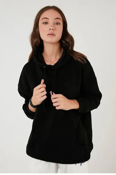 Women’s Black Hooded Sweatshirt XL | Alpha Solid Hoodie thumbnail 2