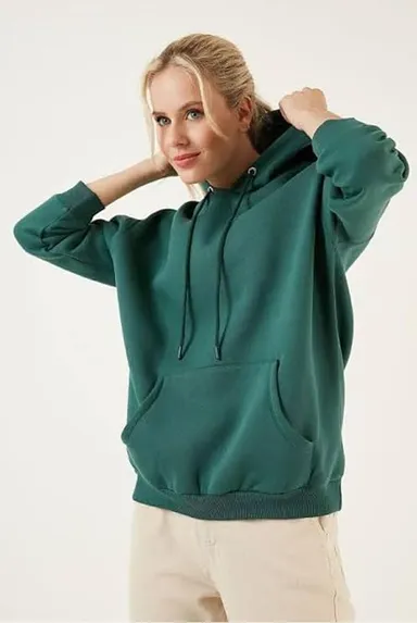 Women’s Mint Green Solid Hooded Sweatshirt |Size S thumbnail 3