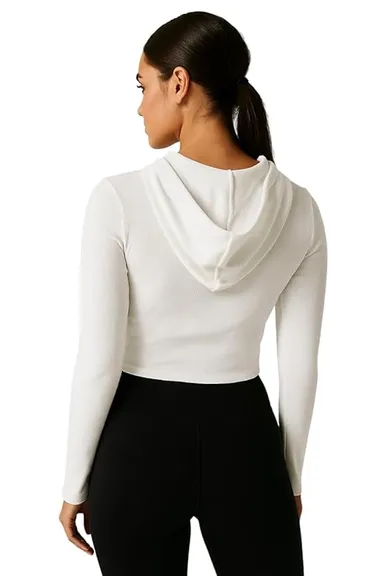 Talitha Fashion Women’s White Cropped  Hoodie | Cotton Blend | Zip-Up | Size L thumbnail 1