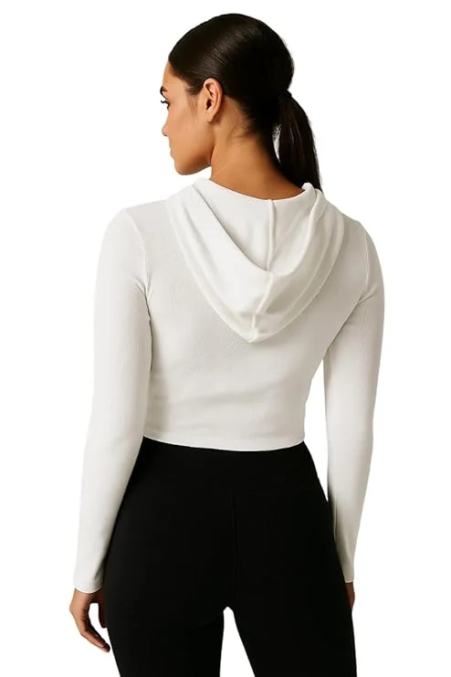 Talitha Fashion Women’s White Cropped Cotton Blend Zip-Up Hoodie | Size XL image 2