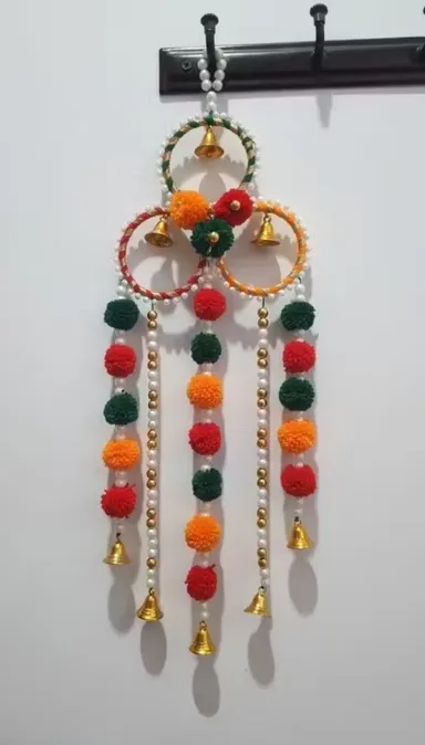 Handcrafted Festive Pom-Pom & Bell Toran | Door & Wall Hanging for Diwali | Home Decor thumbnail 1