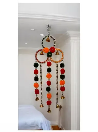 Handcrafted Festive Pom-Pom & Bell Toran | Door & Wall Hanging for Diwali | Home Decor thumbnail 2