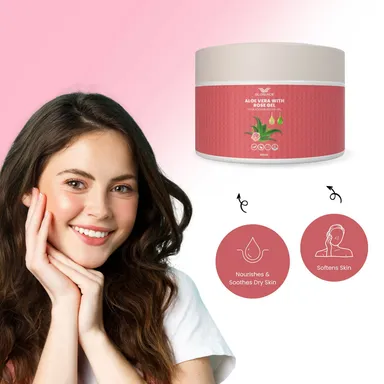 GLORIACE 100% pure rose aloe vera gel for glowing face & skin & hair | 200 ml | Natural hydrating soothing gel thumbnail 2