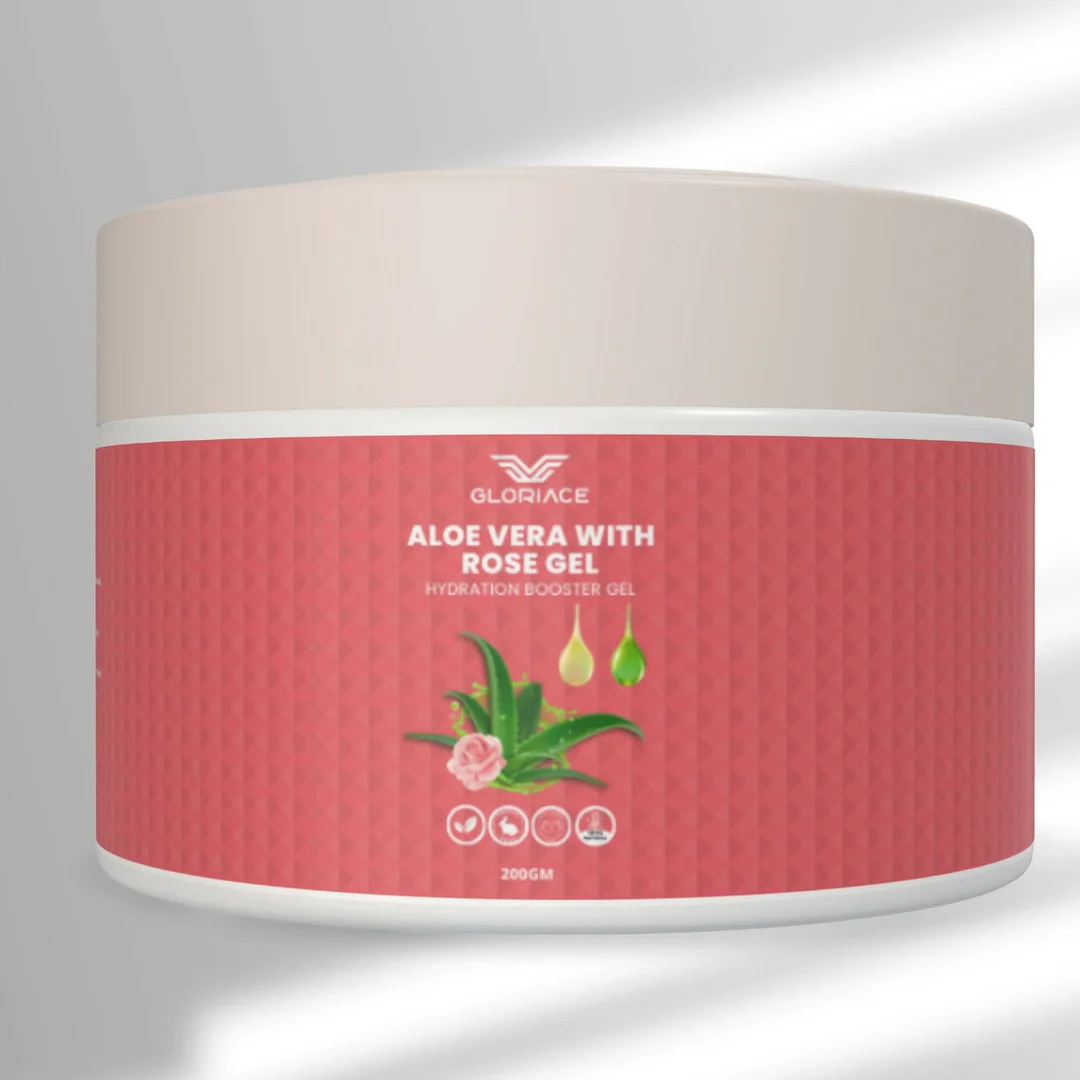 GLORIACE 100% pure rose aloe vera gel for glowing face & skin & hair | 200 ml | Natural hydrating soothing gel image 1