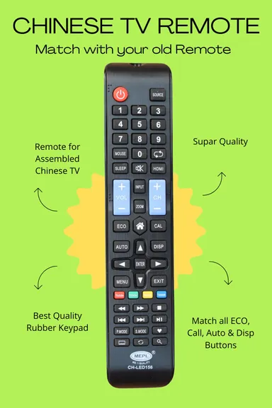 V3Deals Compatible YIQ/Intex 3263/Intex SHF 3265/BeethoSOL/Clarion/Akiva/eAirtec China LED LCD Smart LED/LCD TV Remote | No Voice Command | with Netflix, Prime Video, YouTube,& Hotstar Hotkeys (LED 156) thumbnail 1