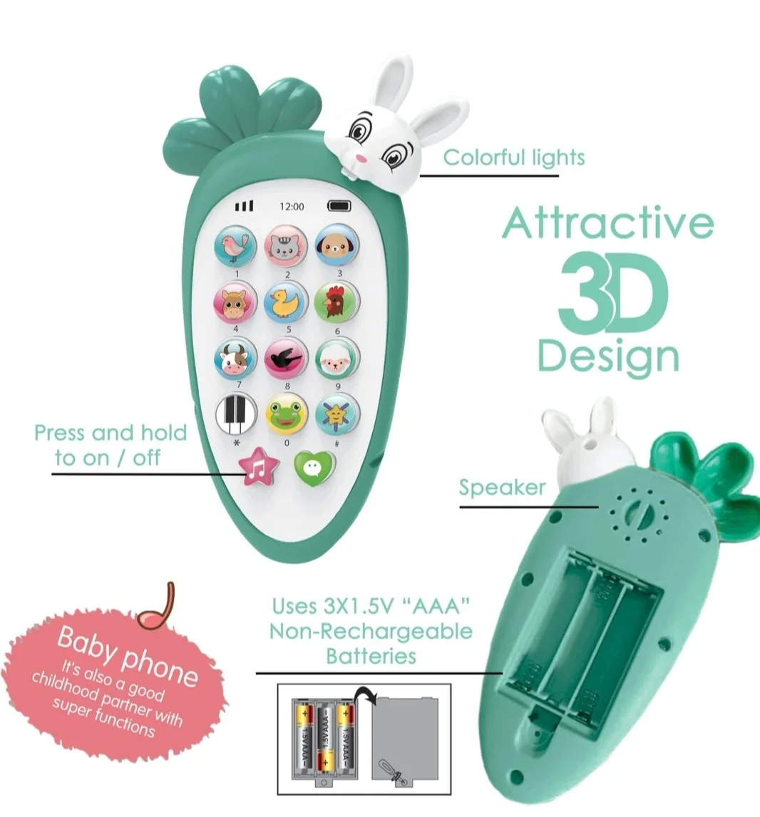 Rabbit Phone Smart Toy for Kids | Cordless Musical Mobile Phone with Interactive Buttons, Smart LED Lights, Durable & Lightweight Educational Toy for Toddlers and Children image 3