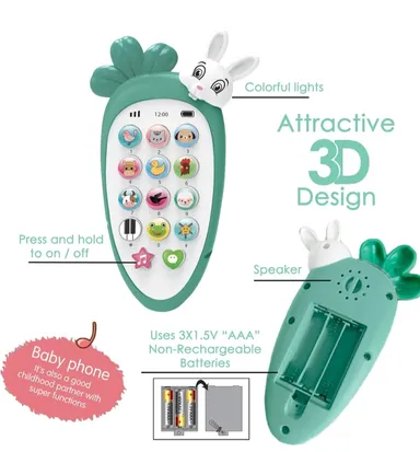 Rabbit Phone Smart Toy for Kids | Cordless Musical Mobile Phone with Interactive Buttons, Smart LED Lights, Durable & Lightweight Educational Toy for Toddlers and Children thumbnail 2