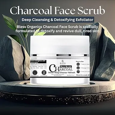 Bless Organics Charcoal Face Scrub | Deep Cleansing | Blackhead Removal & Detoxifying Exfoliator | For Clear | Smooth & Oil-Free Skin thumbnail 3