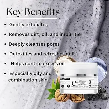 Bless Organics Charcoal Face Scrub | Deep Cleansing | Blackhead Removal & Detoxifying Exfoliator | For Clear | Smooth & Oil-Free Skin thumbnail 4