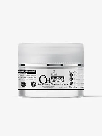 Bless Organics Charcoal Face Scrub | Deep Cleansing | Blackhead Removal & Detoxifying Exfoliator | For Clear | Smooth & Oil-Free Skin image 1