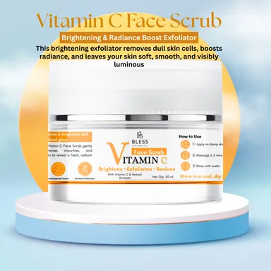 Bless Organics Vitamin C Face Scrub | Brightening | Exfoliating & Tan Removal Scrub | Revives Dull Skin & Boosts Natural Glow thumbnail 2