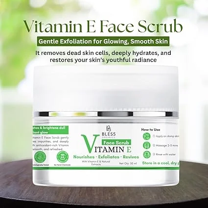 Bless Organics Vitamin E Face Scrub | Deep Nourishing | Gentle Exfoliating & Moisturizing Scrub | For Smooth | Soft & Glowing Skin image 2