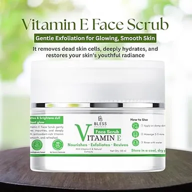 Bless Organics Vitamin E Face Scrub | Deep Nourishing | Gentle Exfoliating & Moisturizing Scrub | For Smooth | Soft & Glowing Skin thumbnail 1