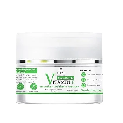 Bless Organics Vitamin E Face Scrub | Deep Nourishing | Gentle Exfoliating & Moisturizing Scrub | For Smooth | Soft & Glowing Skin image 1