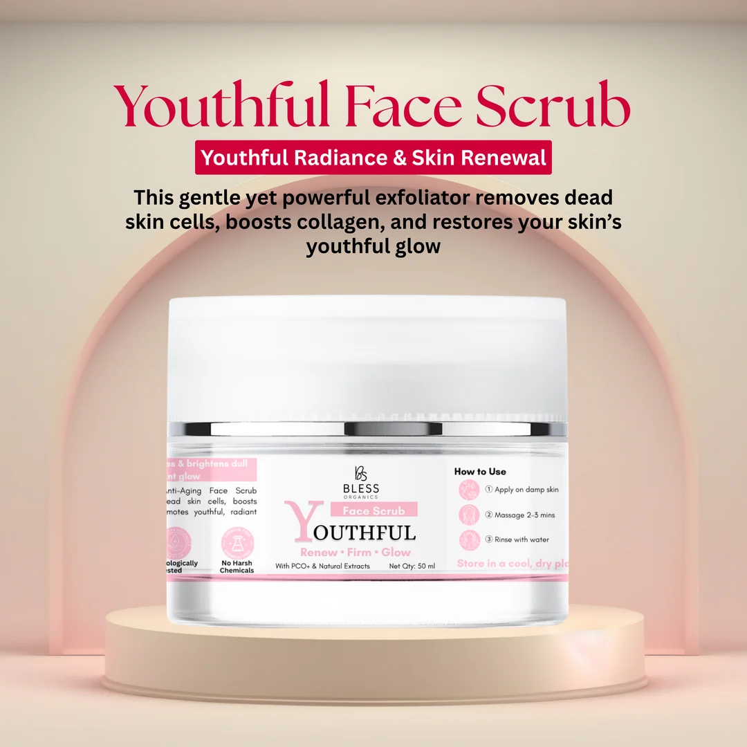 Bless Organics Youthful Face Scrub | Anti-Aging | Brightening & Skin Renewal Exfoliator | Reveals Smooth | Firm & Radiant Skin image 3