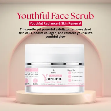 Bless Organics Youthful Face Scrub | Anti-Aging | Brightening & Skin Renewal Exfoliator | Reveals Smooth |  Firm & Radiant Skin thumbnail 2