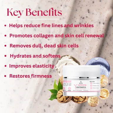 Bless Organics Youthful Face Scrub | Anti-Aging | Brightening & Skin Renewal Exfoliator | Reveals Smooth |  Firm & Radiant Skin thumbnail 3