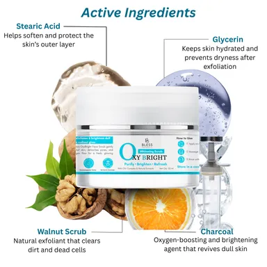 Bless Organics Oxy Bright Face Scrub | Oxygen Boosting | Deep Cleansing & Brightening Scrub | For Fresh |  Smooth & Glowing Skin thumbnail 1