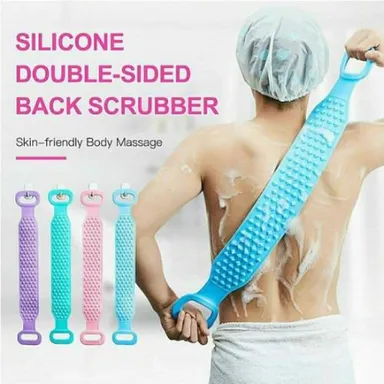 V3Deals Silicone Body Back Scrubber, Double-Sided Exfoliating Bath Brush | Deep Cleansing & Massage Belt for Shower & Dead Skin Removal (Pack of 1, Random Color) thumbnail 1
