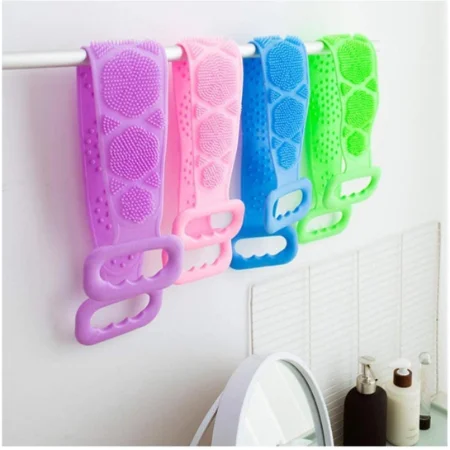 V3Deals Silicone Body Back Scrubber, Double-Sided Exfoliating Bath Brush | Deep Cleansing & Massage Belt for Shower & Dead Skin Removal (Pack of 1, Random Color) image 4