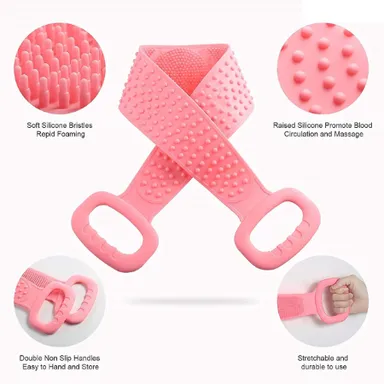 V3Deals Silicone Body Back Scrubber, Double-Sided Exfoliating Bath Brush | Deep Cleansing & Massage Belt for Shower & Dead Skin Removal (Pack of 1, Random Color) thumbnail 5