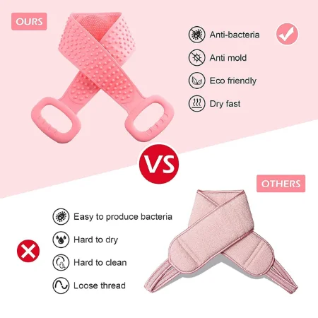 V3Deals Silicone Body Back Scrubber, Double-Sided Exfoliating Bath Brush | Deep Cleansing & Massage Belt for Shower & Dead Skin Removal (Pack of 1, Random Color) image 7