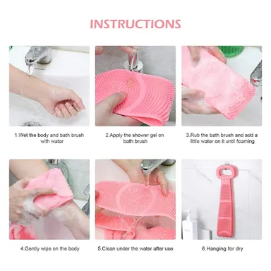 V3Deals Silicone Body Back Scrubber, Double-Sided Exfoliating Bath Brush | Deep Cleansing & Massage Belt for Shower & Dead Skin Removal (Pack of 1, Random Color) thumbnail 7