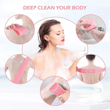 V3Deals Silicone Body Back Scrubber, Double-Sided Exfoliating Bath Brush | Deep Cleansing & Massage Belt for Shower & Dead Skin Removal (Pack of 1, Random Color) thumbnail 8