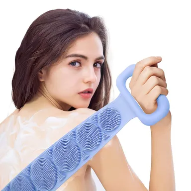 V3Deals Silicone Body Back Scrubber, Double-Sided Exfoliating Bath Brush | Deep Cleansing & Massage Belt for Shower & Dead Skin Removal (Pack of 1, Random Color) thumbnail 9