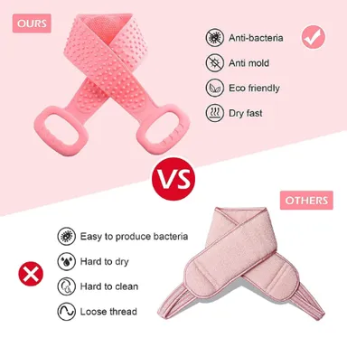 V3Deals Silicone Body Back Scrubber, Double-Sided Exfoliating Bath Brush | Deep Cleansing & Massage Belt for Shower & Dead Skin Removal (Pack of 2, Random Color) thumbnail 6