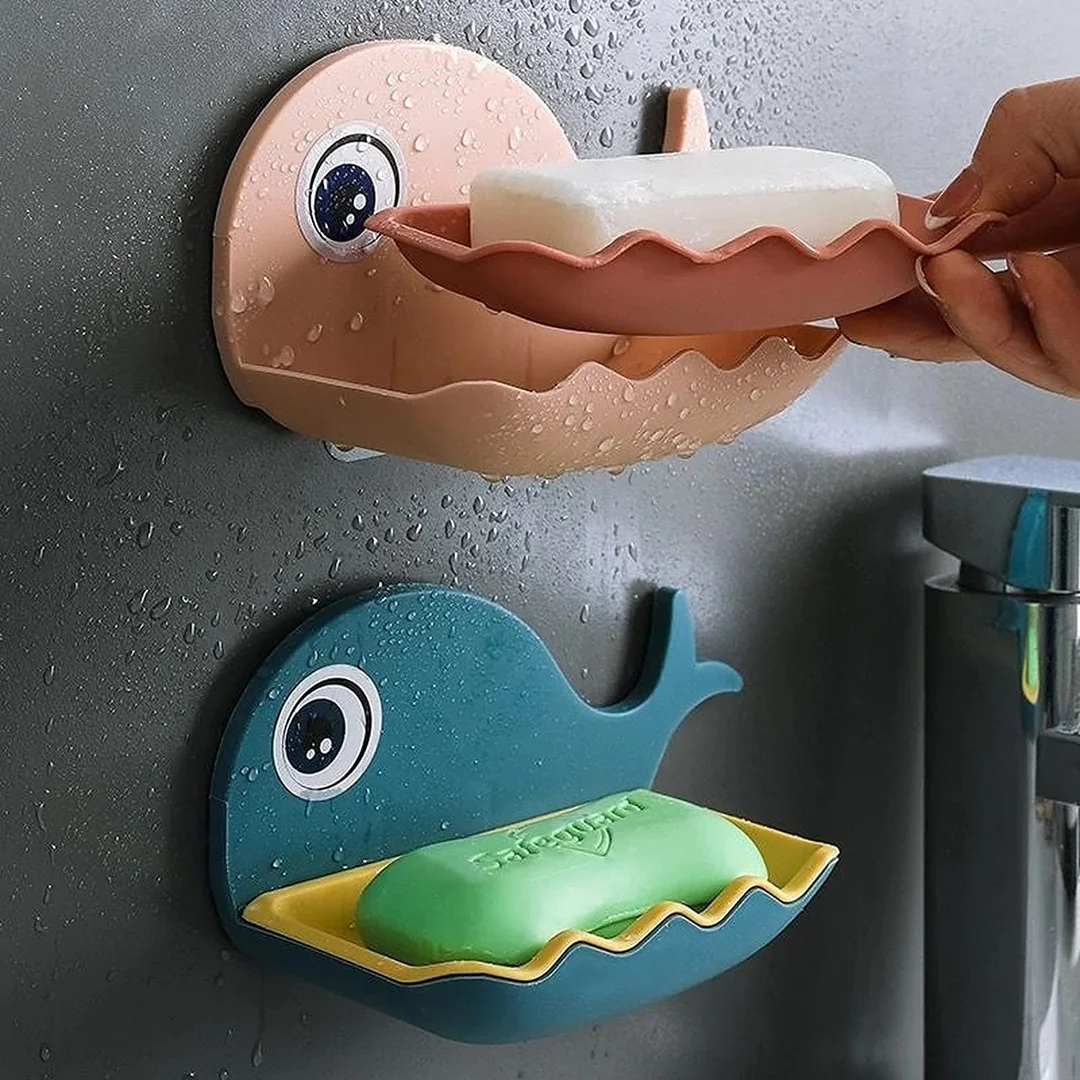 V3Deals Soap Stand Holder for Bathroom Kitchen Sink Magic Stickers Wall Mounted (Pack of 1) Soap Dish Holder, Fish Design Random Color(Plastic) image 2
