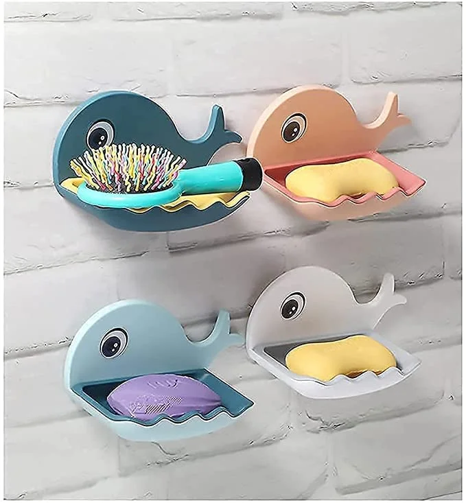 V3Deals Soap Stand Holder for Bathroom Kitchen Sink Magic Stickers Wall Mounted (Pack of 1) Soap Dish Holder, Fish Design Random Color(Plastic) image 4