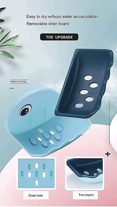 V3Deals Soap Stand Holder for Bathroom Kitchen Sink Magic Stickers Wall Mounted (Pack of 1) Soap Dish Holder, Fish Design Random Color(Plastic) thumbnail 4
