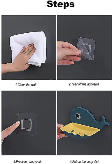 V3Deals Soap Stand Holder for Bathroom Kitchen Sink Magic Stickers Wall Mounted (Pack of 2 Pcs) Soap Dish Holder, Fish Design Random Color(Plastic) thumbnail 5