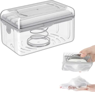 V3Deals Easy Cloth Plastic Washing Soap Roller, Dispenser Case with Lid Having Roller Viral soap Roller Dispenser for Clothes soap Stand for Bathroom soap Box Cloth Brush for Washing Clothes (1Pc) thumbnail 3