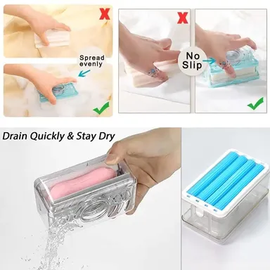 V3Deals Easy Cloth Plastic Washing Soap Roller, Dispenser Case with Lid Having Roller Viral soap Roller Dispenser for Clothes soap Stand for Bathroom soap Box Cloth Brush for Washing Clothes (1Pc) thumbnail 5