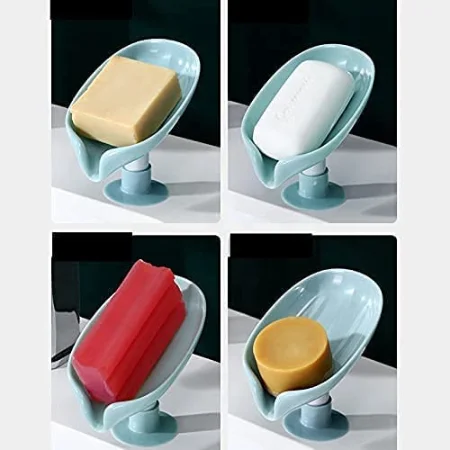 V3Deals Leaf Shape Soap Dish with Drainage – Pack of 2, Self Draining Soap Holder for Bathroom, Kitchen Sink, Water Resistant Plastic Soap Stand with Suction Cup Base image 5