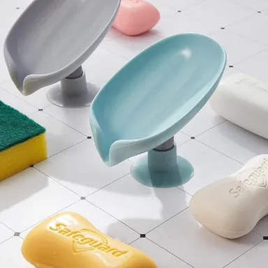 V3Deals Leaf Shape Soap Dish with Drainage – Pack of 2, Self Draining Soap Holder for Bathroom, Kitchen Sink, Water Resistant Plastic Soap Stand with Suction Cup Base thumbnail 5