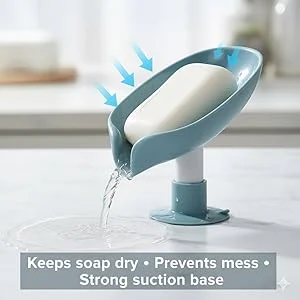 V3Deals Leaf Shape Soap Dish with Drainage – Pack of 2, Self Draining Soap Holder for Bathroom, Kitchen Sink, Water Resistant Plastic Soap Stand with Suction Cup Base image 9