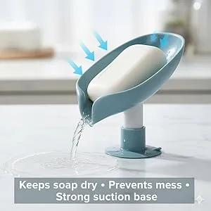 V3Deals Leaf Shape Soap Dish with Drainage – Pack of 2, Self Draining Soap Holder for Bathroom, Kitchen Sink, Water Resistant Plastic Soap Stand with Suction Cup Base thumbnail 8