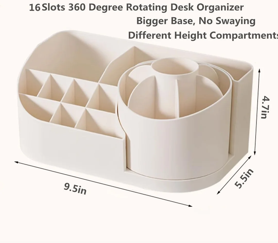 Shrigana 360 Degree Rotating Desk Makeup Brush Organizers and Pencil Pen Organizers for Desk Desktop Storage Stationery Supplies Cute Pencil Cup Pot for Office School Home (White) image 2
